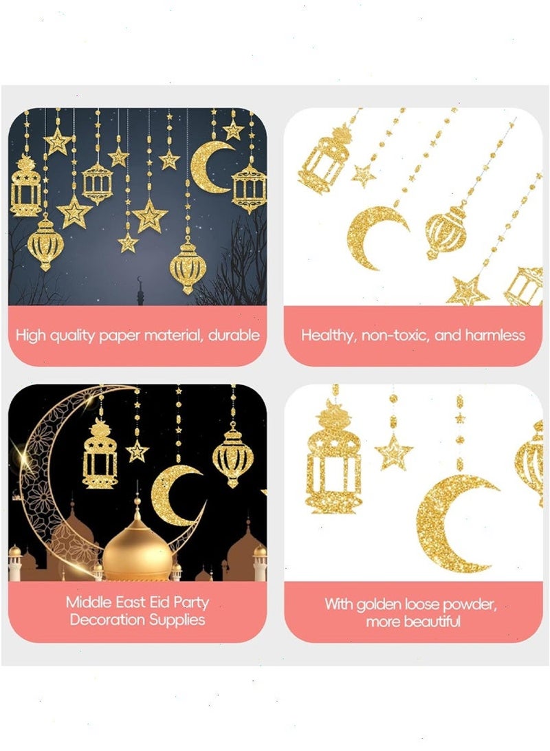 زينة رمضان، زينة رمضان معلقة على شكل قمر لامع ونجمة، لافتة خلفية على شكل فانوس، زينة حفلات رمضان للمنزل وغرفة المعيشة وغرفة النوم - Image 5